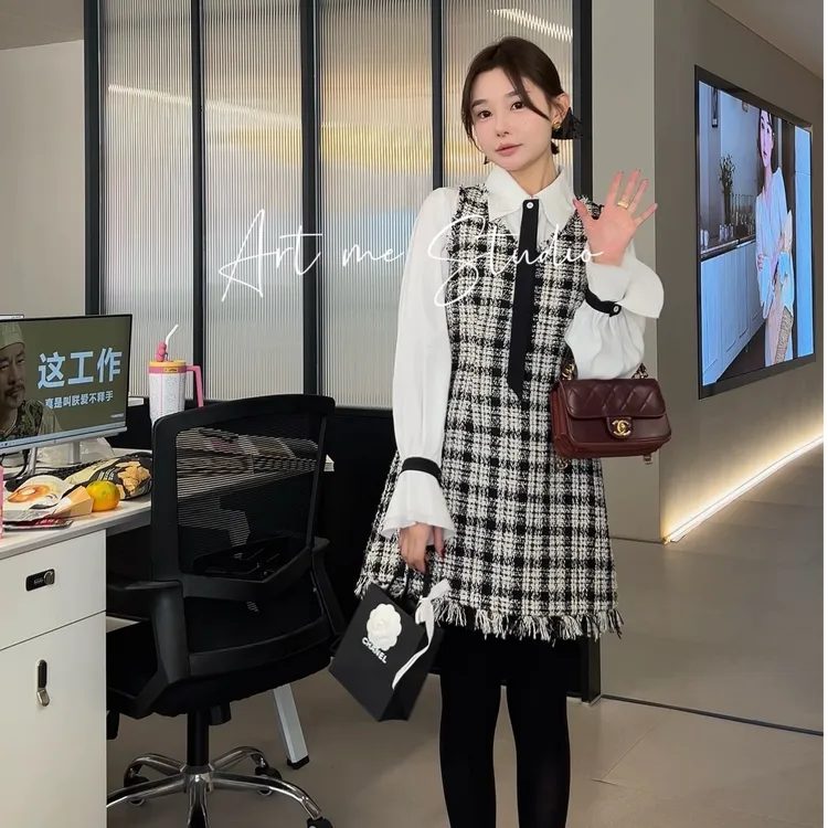 Artme瓜瓜呀【香榭小香流苏马甲连衣裙】小香风气质时尚w694w1