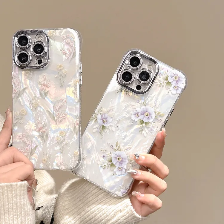 【苹果】iPhone15/14Promax防摔春日闪粉贝壳纹花女新镜头膜手机壳