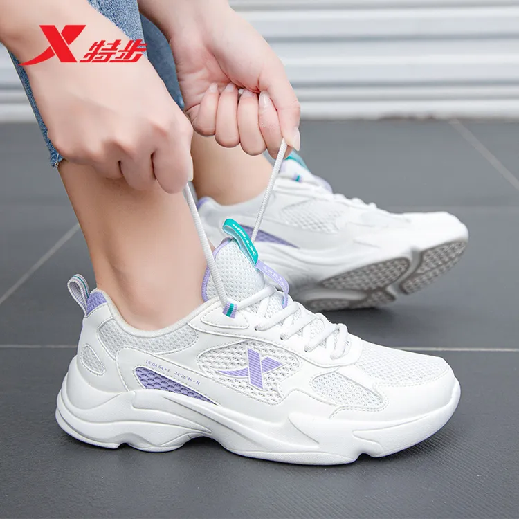特步女鞋轻便跑步鞋官方旗舰运动鞋网面鞋子厚底增高鞋学生轻跑鞋