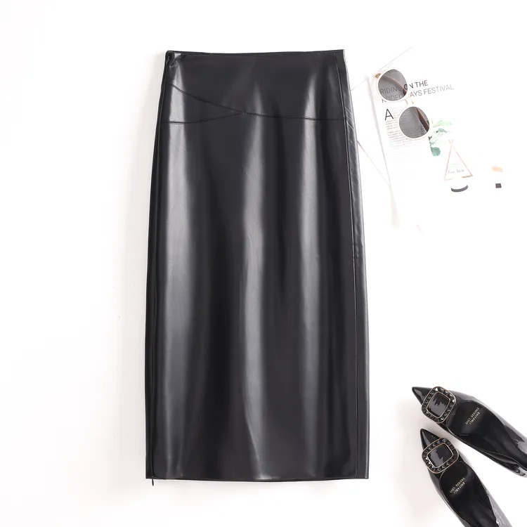 海宁真皮气质绵羊皮皮裙女包臀高腰长裙 -2085#