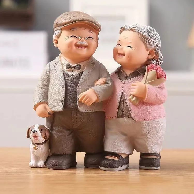 创意相守老头老太太相伴爷爷奶奶创意时尚电视柜电视柜装饰品摆件