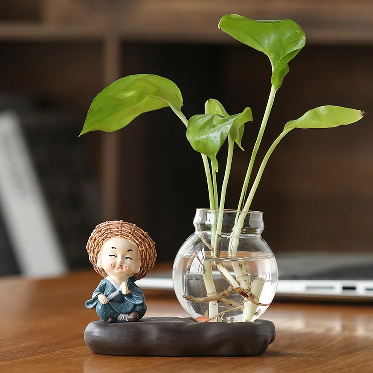 绿萝水培花盆器皿花瓶透明玻璃插花花器客厅办公桌装饰品家居摆件