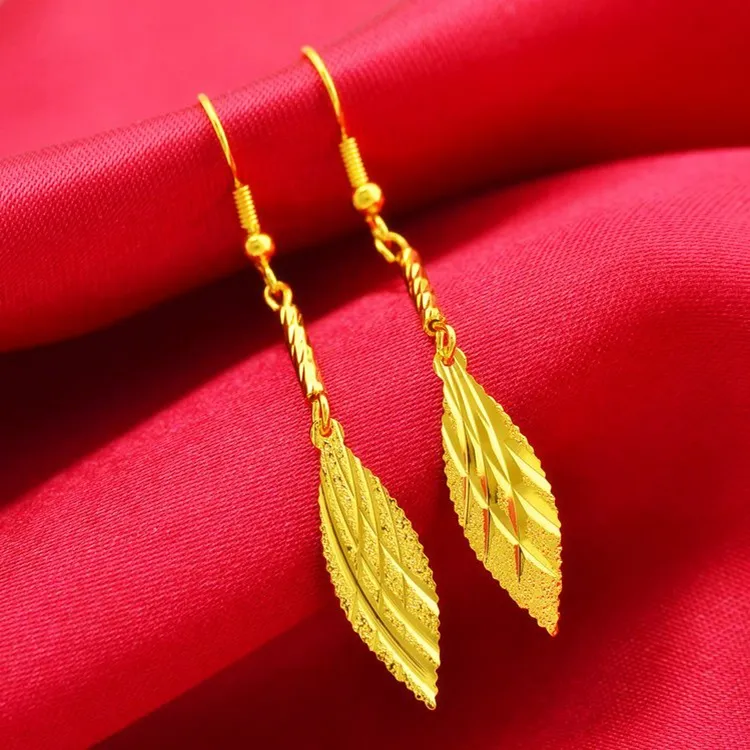 铜合金耳饰 黄金色仿真简约气质不掉色挂钩耳坠女款金枝玉叶耳环