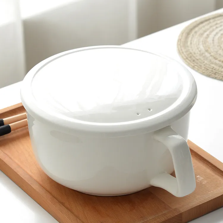 御陶世家餐具骨瓷碗家用泡面碗带盖防烫手柄陶瓷宿舍打饭微波保温
