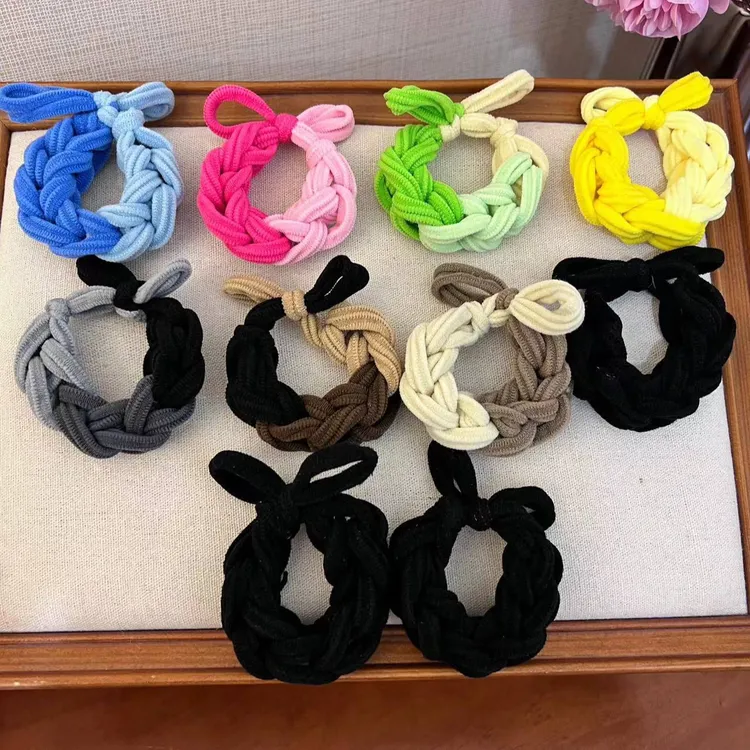 九块九/10条装韩版高弹力彩色发圈手工编织蝴蝶结耐用发绳