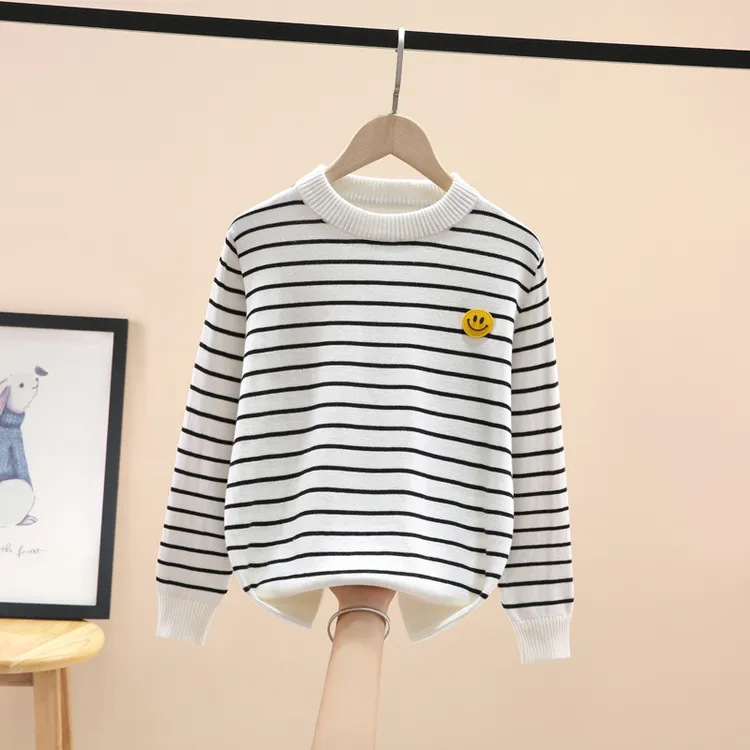 男童条纹毛衣薄款洋气儿童针织打底衫套头男孩秋冬中大童2023新款