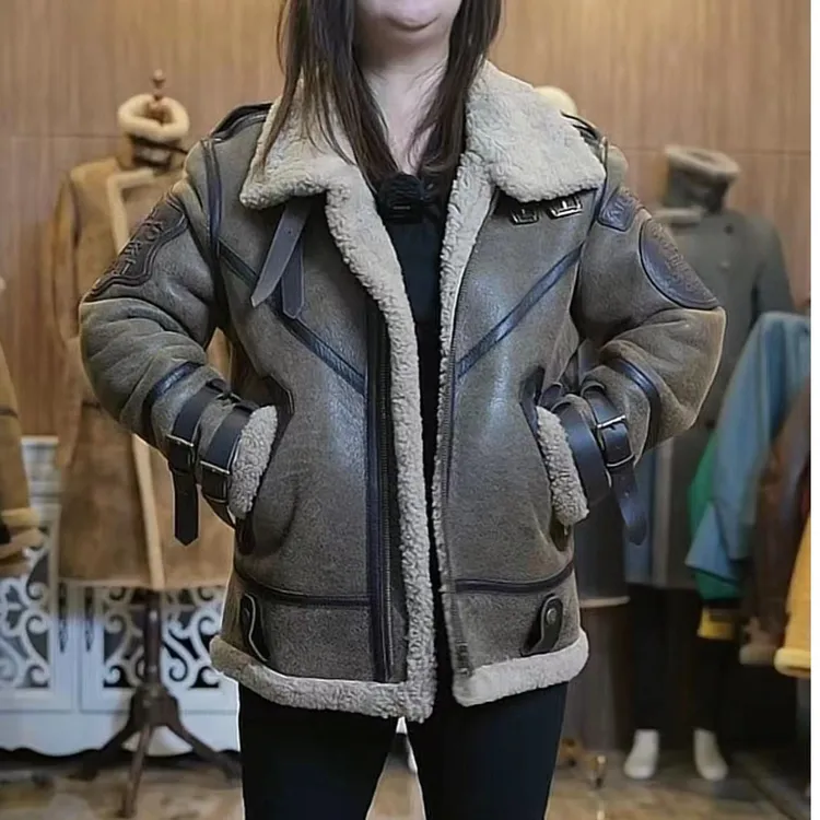 8156福利原生态绵羊皮毛一体外套飞行服保暖修身