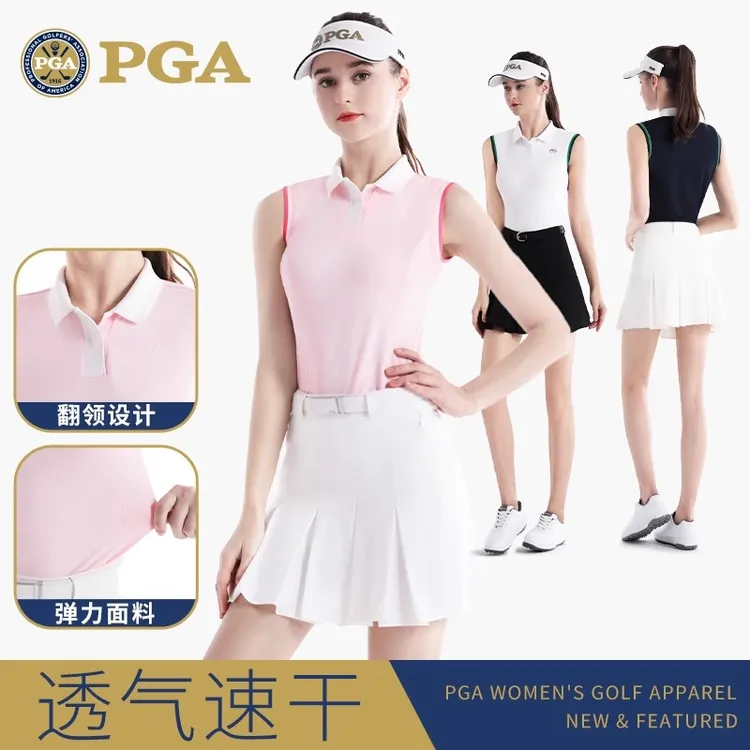 两件五折 美国PGA 高尔夫服装女款夏季上衣背心T恤无袖POLO衫