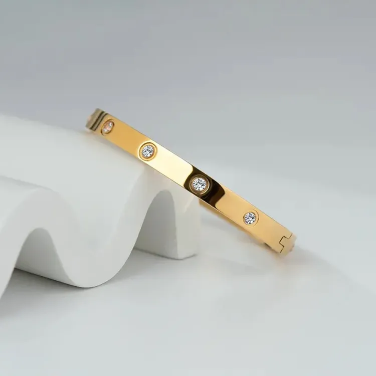 钛钢合成锆石手镯 时尚高级感网红手镯简约百搭ins钛钢手镯不掉色