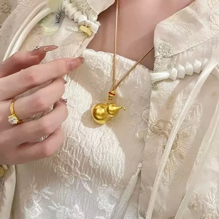 非金属布艺项链 王嘉尔同款金色福禄葫芦项链国潮精美百搭不掉色