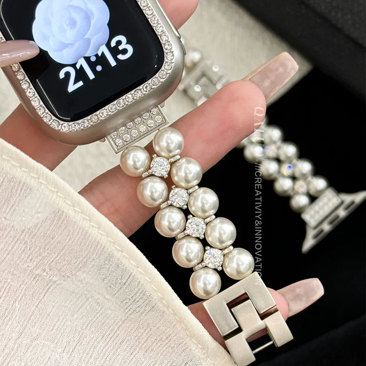 QALUO适用applewatchS11/S10小香珍珠iwatch98se代苹果表带女高级