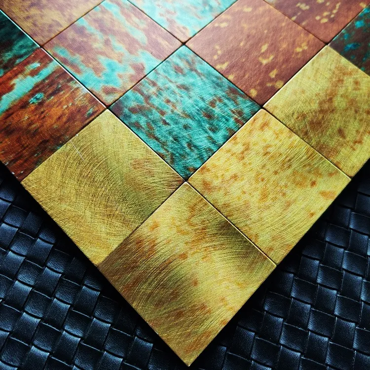 复古油漆铜色马赛克墙贴背景墙厨房咖啡厅奶茶店商业瓷砖装饰自粘