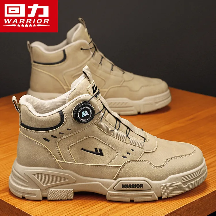 回力马丁靴男冬季新款英伦风复古工装短靴男士免系带旋钮高帮男鞋