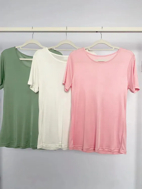 特价款 日系桑蚕丝女士短袖夏纯色真丝轻薄打底T恤简约基础款上衣