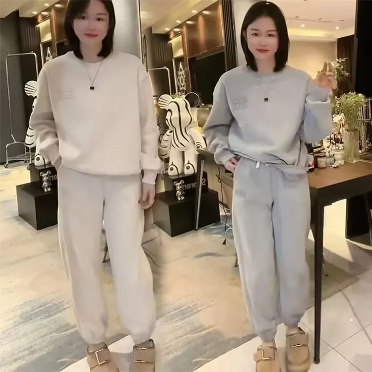 高级感秋冬休闲运动套装女2024年新款潮牌卫衣束脚裤运动服俩件套