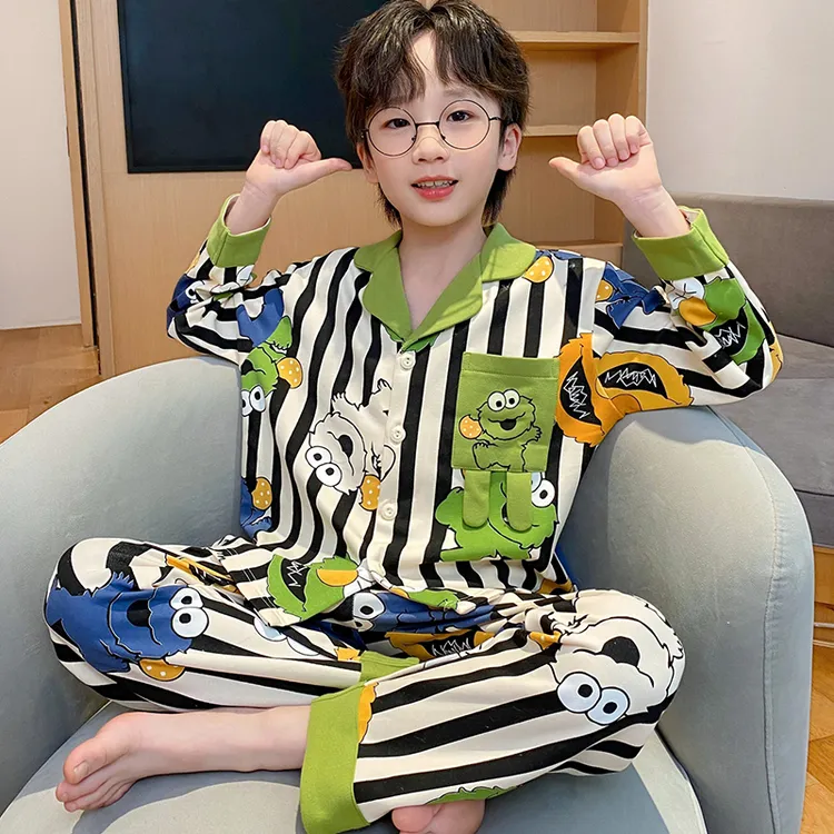 儿童睡衣男童春秋纯棉薄款长袖套装男孩中大童2025新款卡通家居服