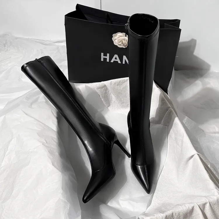 尖头高跟长靴女2025新款细跟高筒靴子女骑士靴黑色高跟鞋女