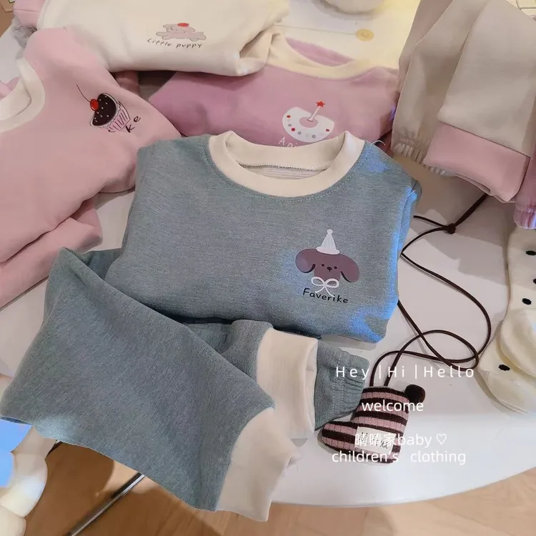 小暖皮羊毛蚕丝家居服儿童秋冬款家居服套装A类保暖睡衣套装