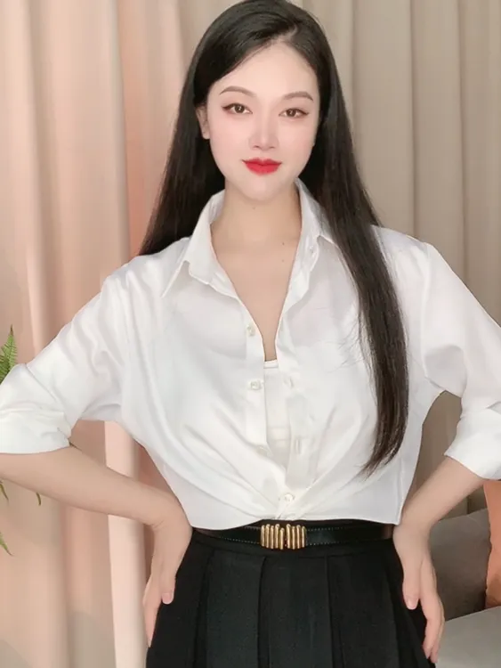 2025新款软！顺！滑！垂！基础款衬衫法式百搭高级简约女长袖宽松衬衣