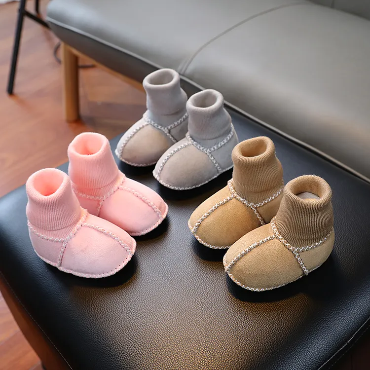 秋冬仿皮毛一体婴幼儿鞋袜宝宝保暖学步软底加绒麂皮绒防掉跟袜套