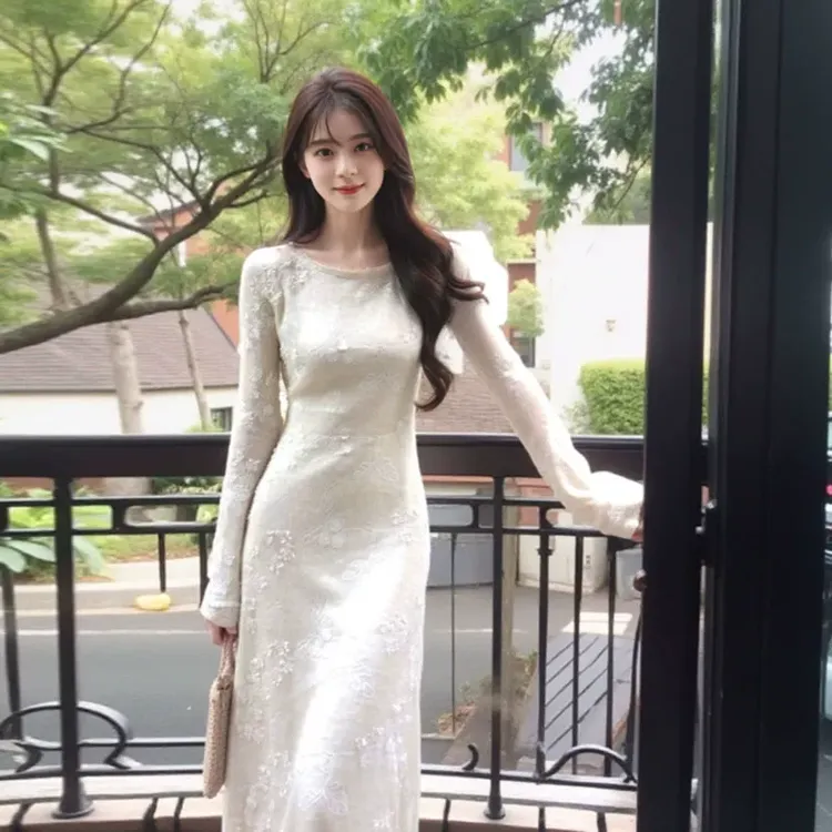 新中式提花蕾丝连衣裙两件套装气质女装高级感2024秋法式气质长裙