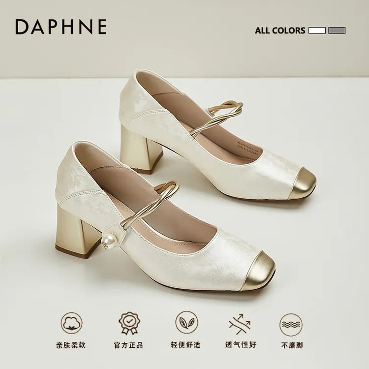 达芙妮女鞋高跟鞋中式配旗袍玛丽珍鞋子2025夏季方头浅口通勤单鞋