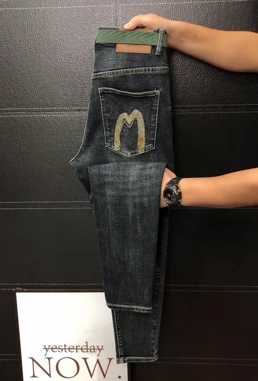 秋冬新款时尚复古蓝小脚牛仔裤