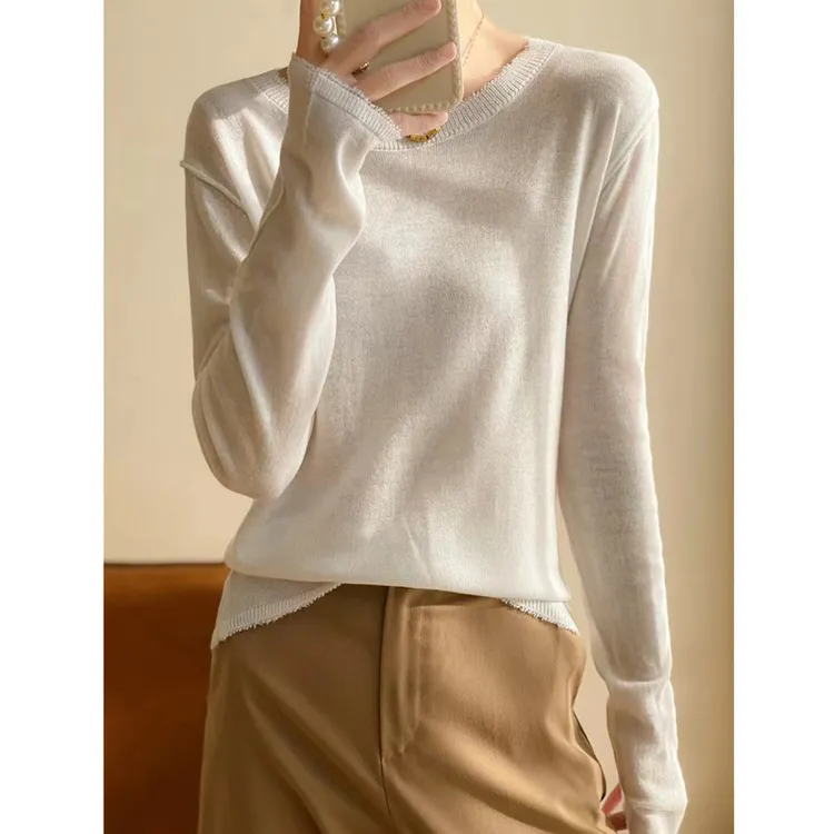 羊毛衫女套头百搭圆领打底衫气质显瘦上衣长袖针织衫时尚网红毛衣
