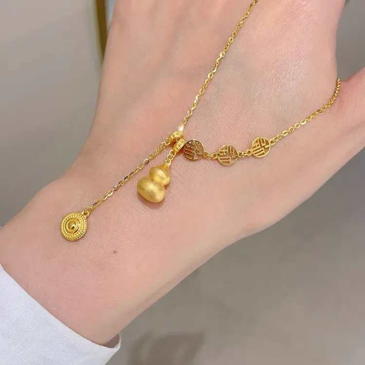 铜合金项链 新中式流苏福字葫芦项链女款百搭精致不掉色锁骨链