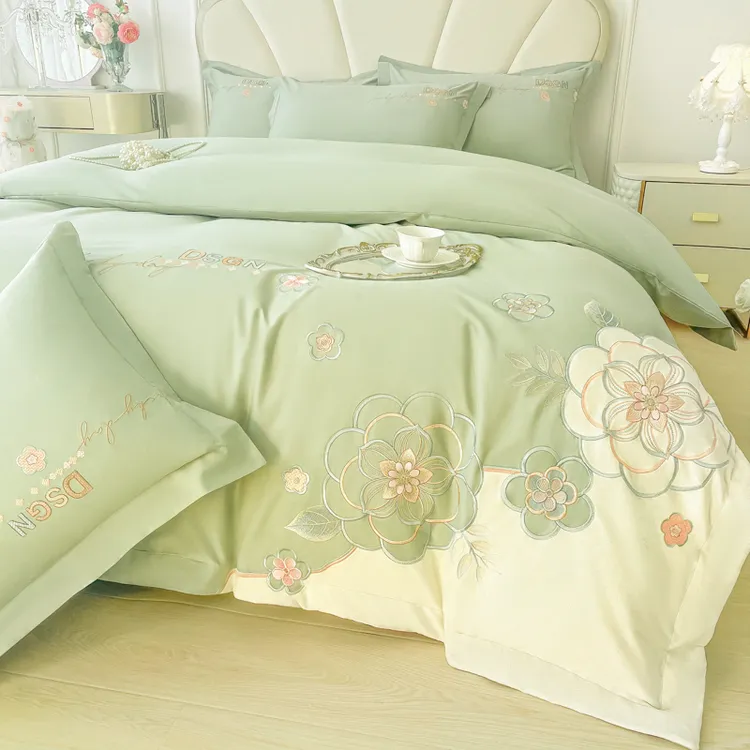 高端款轻奢风160支纯棉四件套全棉被套亲肤裸睡床单笠床品4家纺
