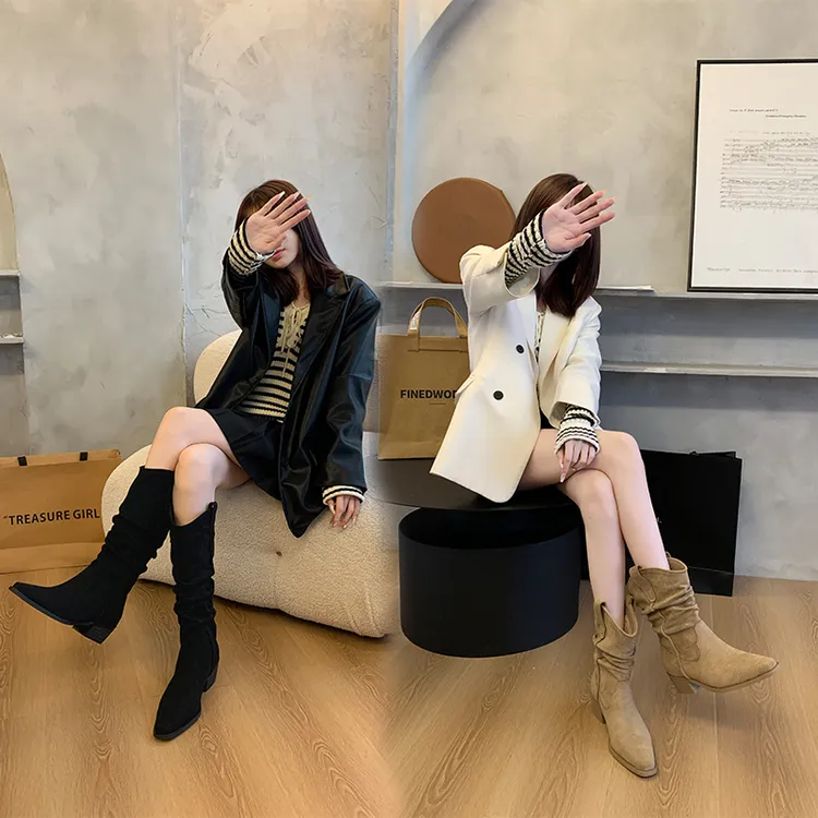 大码胖mm加宽堆堆靴粗腿长筒靴大筒围适合胖脚宽脚绒面长筒靴