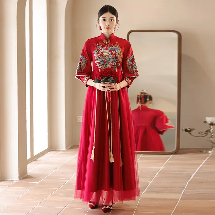 红色新中式孕妇敬酒服秋冬新款2025新娘高腰遮肚子大码胖mm秀禾服