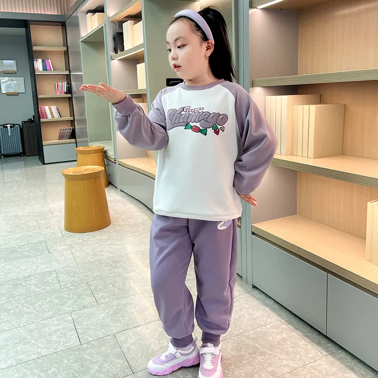 胖童秋装女孩时尚洋气套装2024中大胖女童长袖卫衣两件套加肥版韩