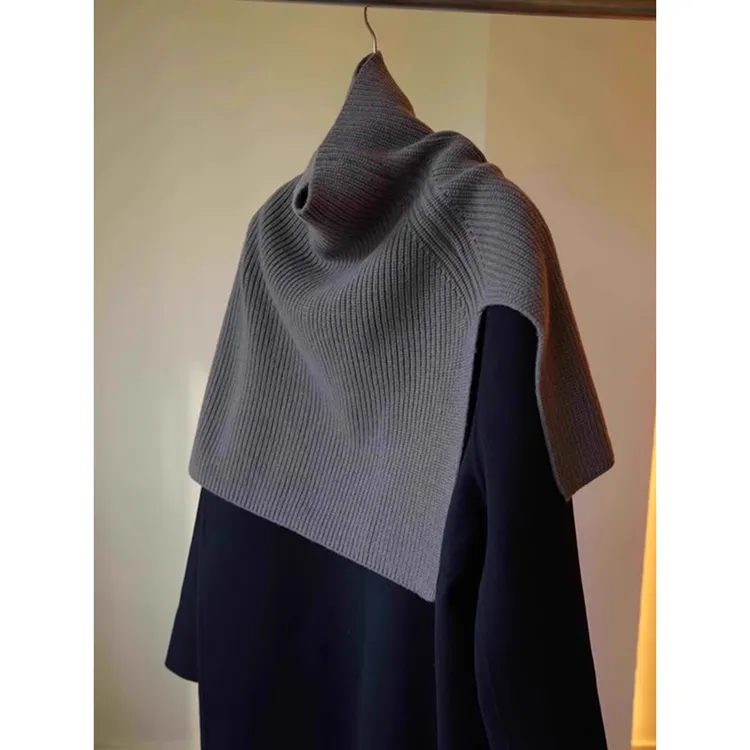 秋冬高领保暖针织围脖女装高级感披肩毛衣围巾洋气不规则外穿上衣