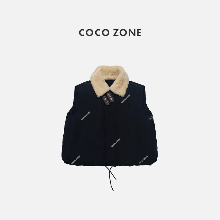 COCO ZONE刘一一 设计感翻领拼接保暖通勤风马夹CC2D2579