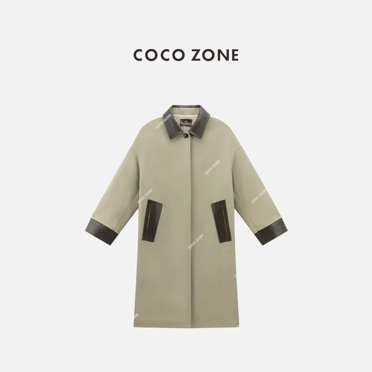 COCO ZONE 刘一一 100棉设计感翻领长款风衣外套CC1C1652