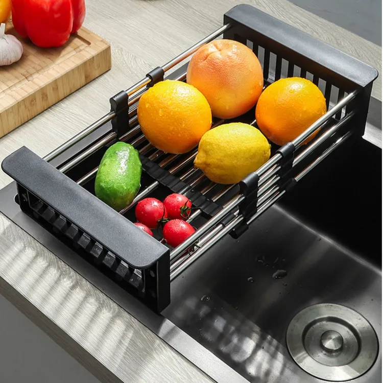 【正版加厚】厨房水槽不锈钢伸缩沥水架洗菜盆洗碗池水果沥碗架碗碟