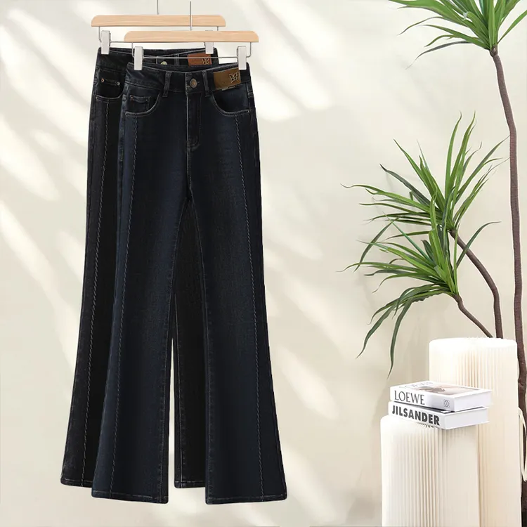 加绒加厚牛仔裤休闲微喇裤时尚女士高档百搭修身冬季新款喇叭裤子