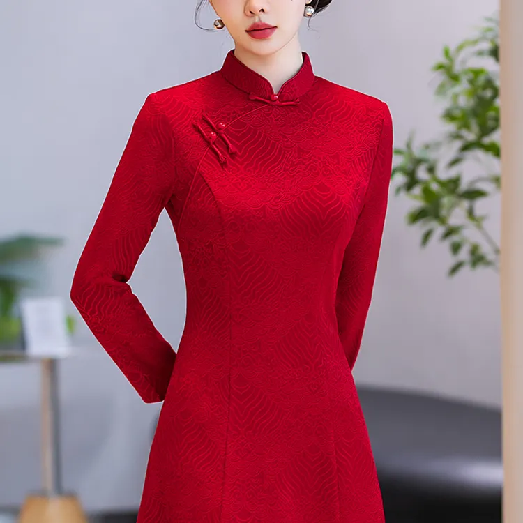 高端改良旗袍秋冬民国风2024新款高贵夫人妈妈长款优雅中式连衣裙