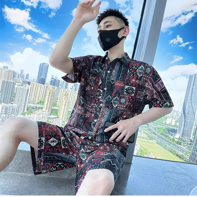 夏季潮流套装男时尚休闲痞帅薄款短袖短裤两件套度假风夏天男装