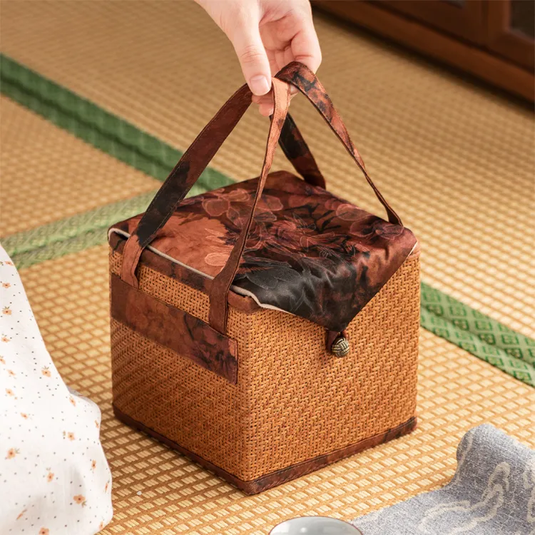 香云纱旅行茶具收纳包袋家用户外快客杯便携藤编收纳盒布艺包礼盒