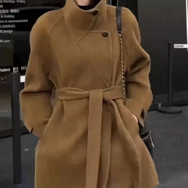 新款立领系带宽松气质外套