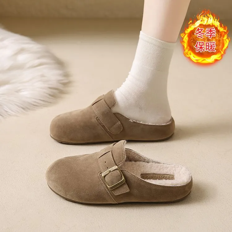 超火勃肯鞋女博肯包头半拖鞋子2024秋冬新款网红羊羔毛毛棉拖