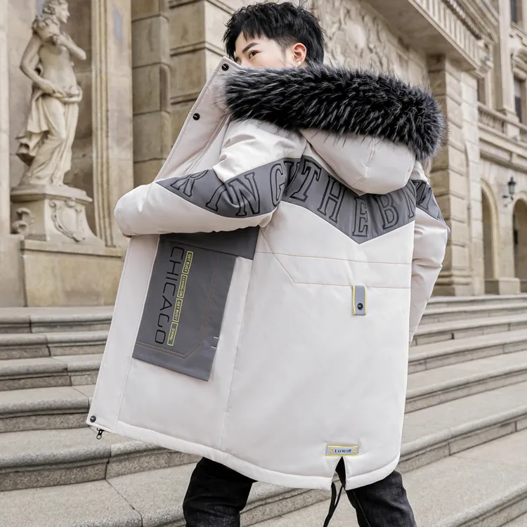 青少年冬季男长款棉服韩版加厚保暖连帽棉衣学生宽松潮流毛领棉袄