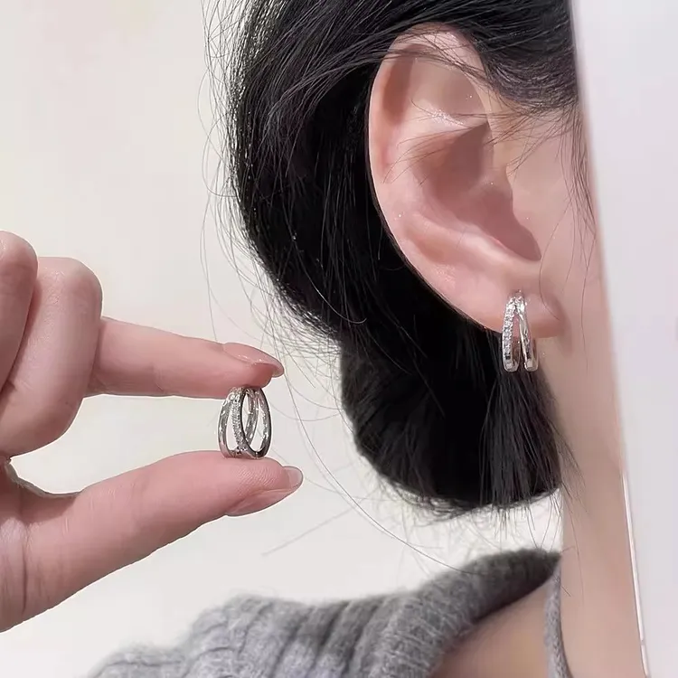 经典百搭银色素圈耳环女简约百搭耳扣网红两戴独特爆款耳饰2144商品图