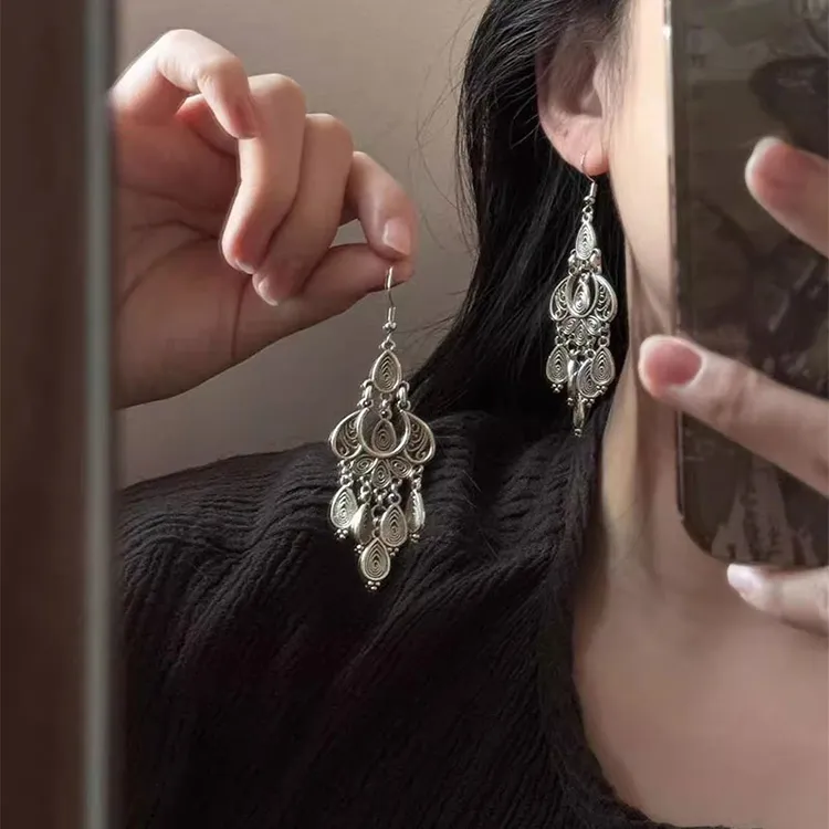 新中式民族风耳环高级感古风流苏耳坠小众清冷感长款耳坠耳饰6359