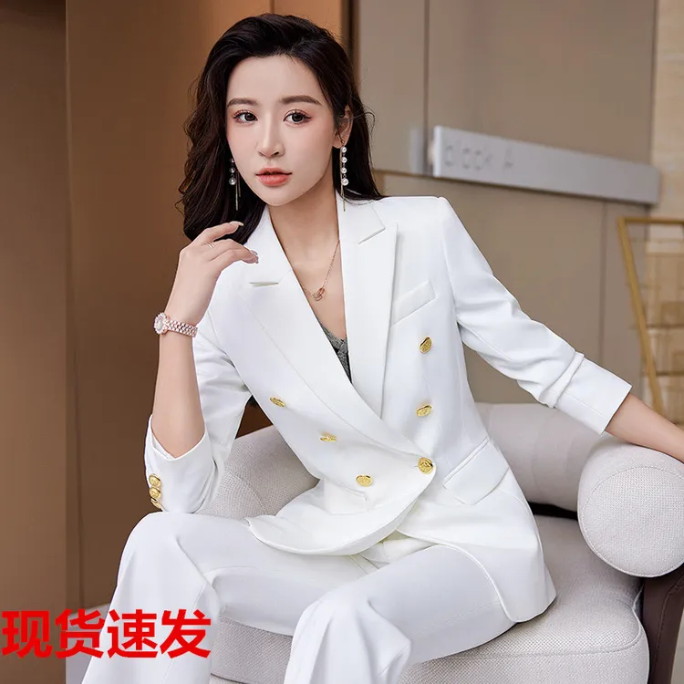 福利白色西服套装时尚职业装主持人双排扣气质女神范高级感西装