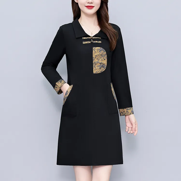 春秋新款气质显瘦新中式复古宽松大码女装胖mm妈妈装长袖连衣裙子