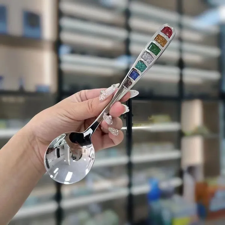 304不锈钢彩虹勺子七彩珐琅勺西餐汤匙家用调羹彩虹高颜值B03