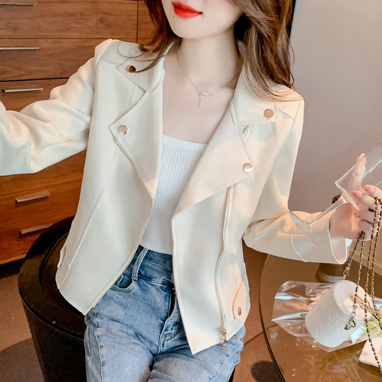 鹿皮绒西装短款外套女春秋2025新款小香风气质修身机车服夹克上衣